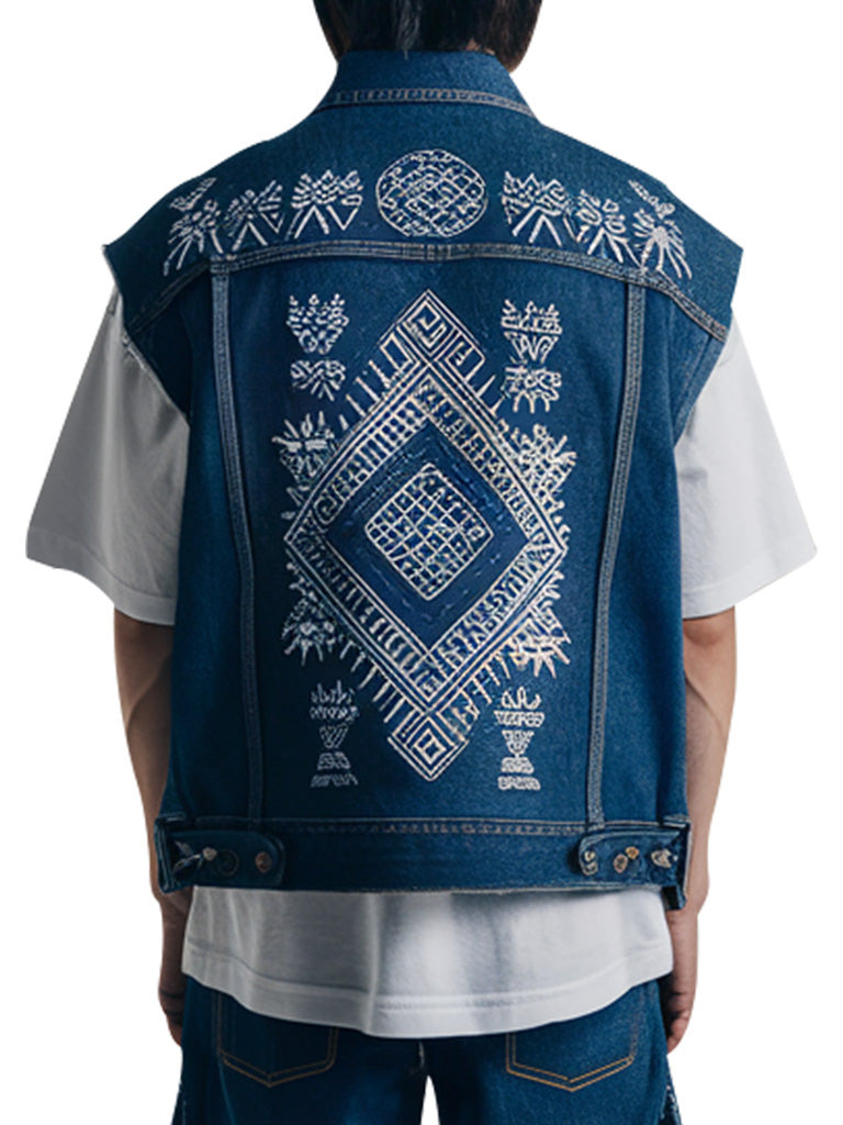 Men's Printed Denim Vest