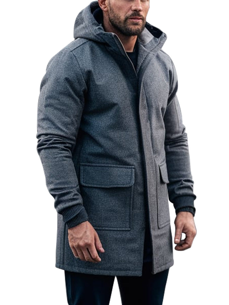 Men's Gray Hooded Wool Blend Coat