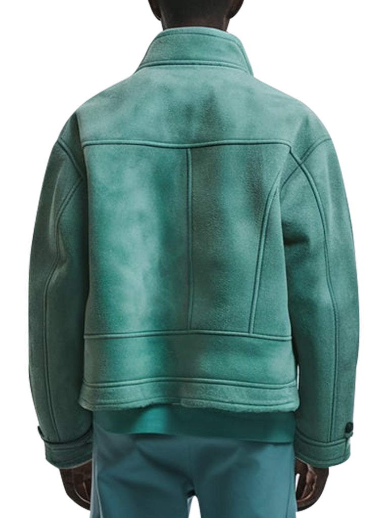 Men’s Mint Green Double-Breasted Suede Jacket