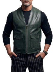 Men's Modern Minimalist Style Leather Vest with Zipper Closure