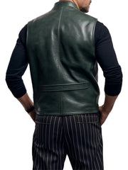 Men's Modern Minimalist Style Leather Vest with Zipper Closure