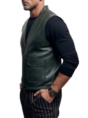 Men's Modern Minimalist Style Leather Vest with Zipper Closure