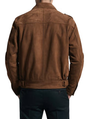 Men's Moto Style Brown Suede Biker Jacket