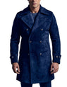 Men's Navy Blue Suede Double-Breasted Trench Coat