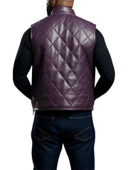 Men's Quilted Purple Leather Vest with Zipper Closure