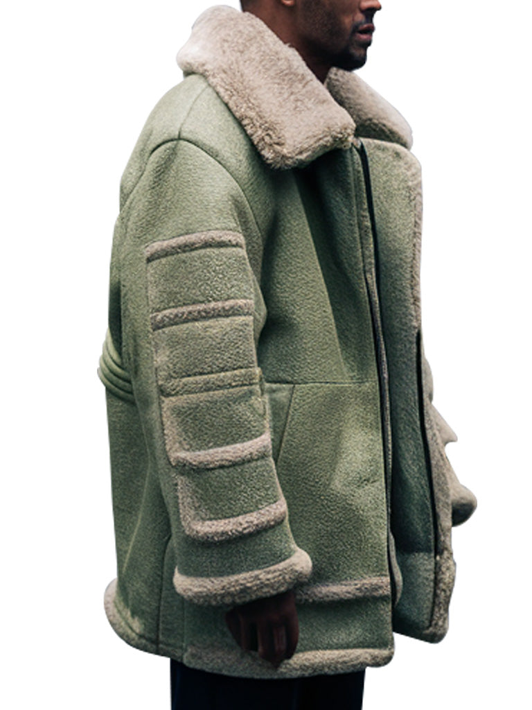 Men's Sage Green Shearling Aviator Coat