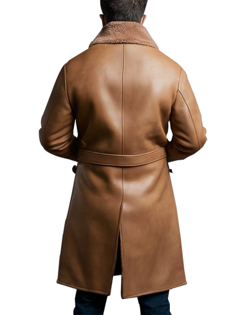 Men's Shearling-Lined Brown Leather Coat