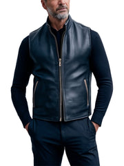 Men's Stylish Zip-Up Black Leather Biker Vest