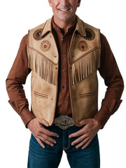 Men's Western Fringe Embroidered Leather Vest