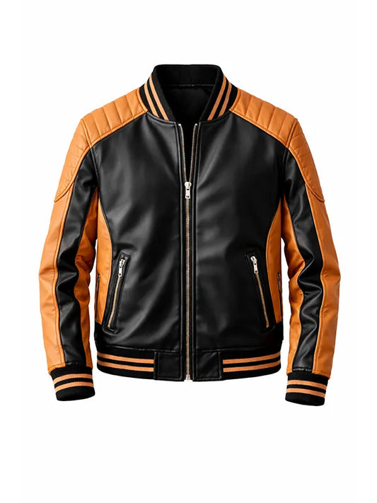 Men’s Black Leather Bomber Jacket