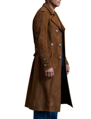 Men's Brown Double-Breasted Wool Trench Coat