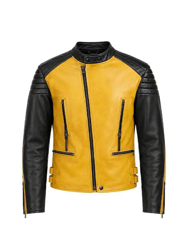 Men's Yellow Leather Motorcycle Jacket