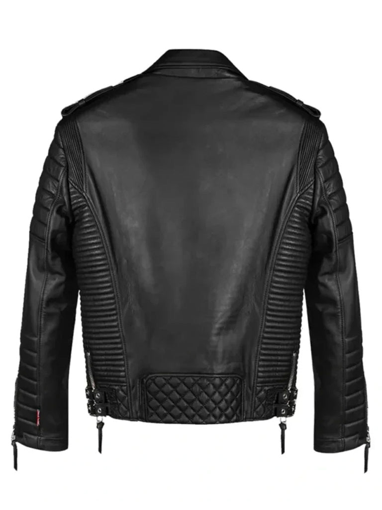 Men's Black Quilted Leather Bomber Jacket