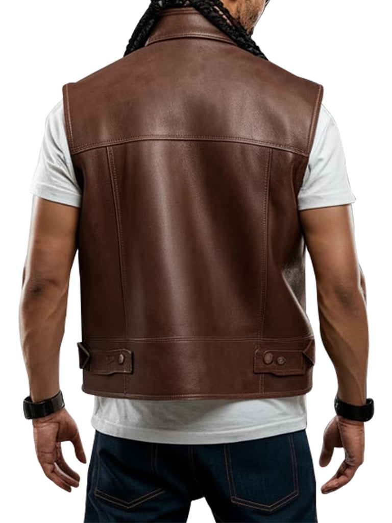 Men's Brown Leather Utility Vest