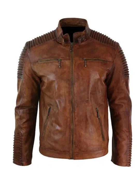 Men's Cafe Racer Brown Retro Style Biker Leather Jacket