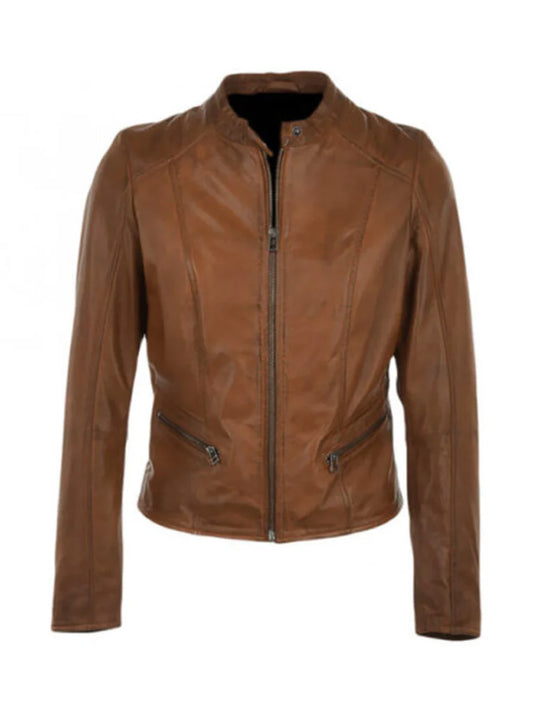 Men's dark brown cafe racer leather jacket