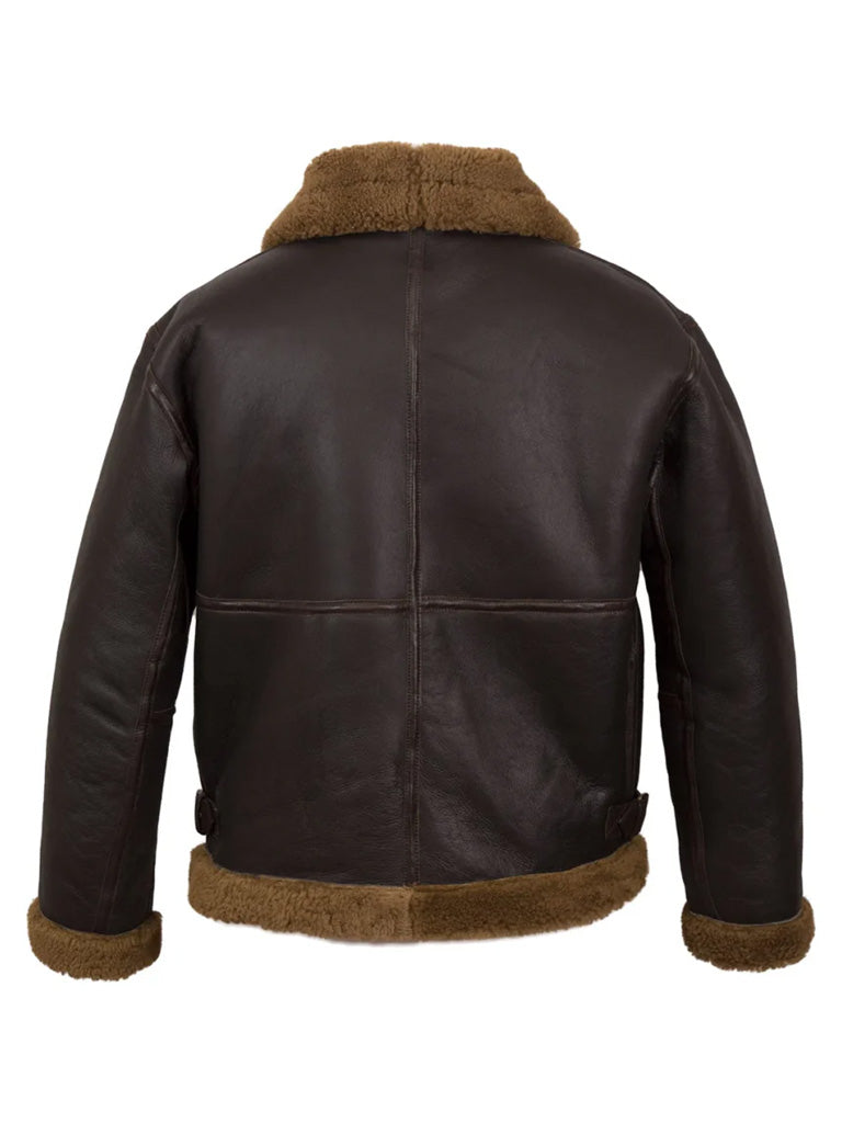Men's dark brown genuine leather shearling jacket