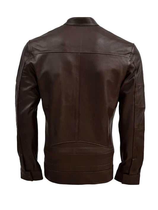 Men's real leather jacket dark brown classic fit