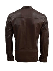 Men's real leather jacket dark brown classic fit