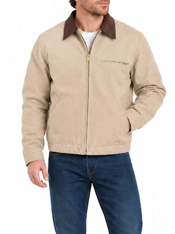 Mens Beige Canvas Work Wear Jacket
