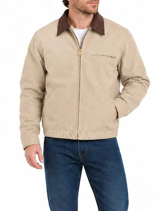 Mens Beige Canvas Work Wear Jacket