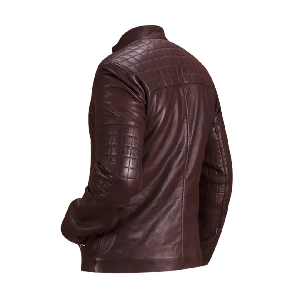 Quilted Maroon Leather Biker Jacket