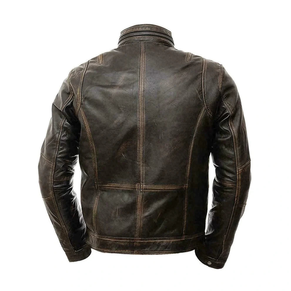 Biker Vintage Motorcycle Distressed Retro Rider Leather Jacket