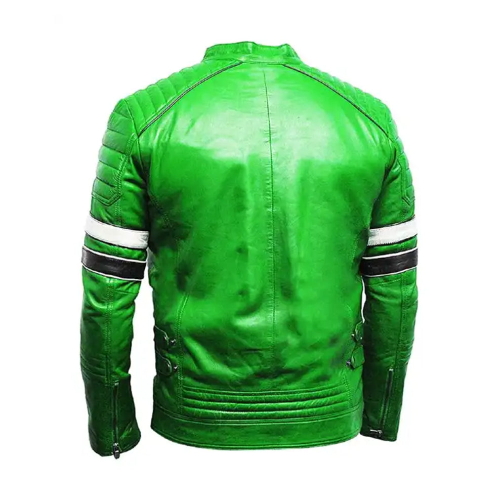 Green Retro Biker Genuine Leather Jacket