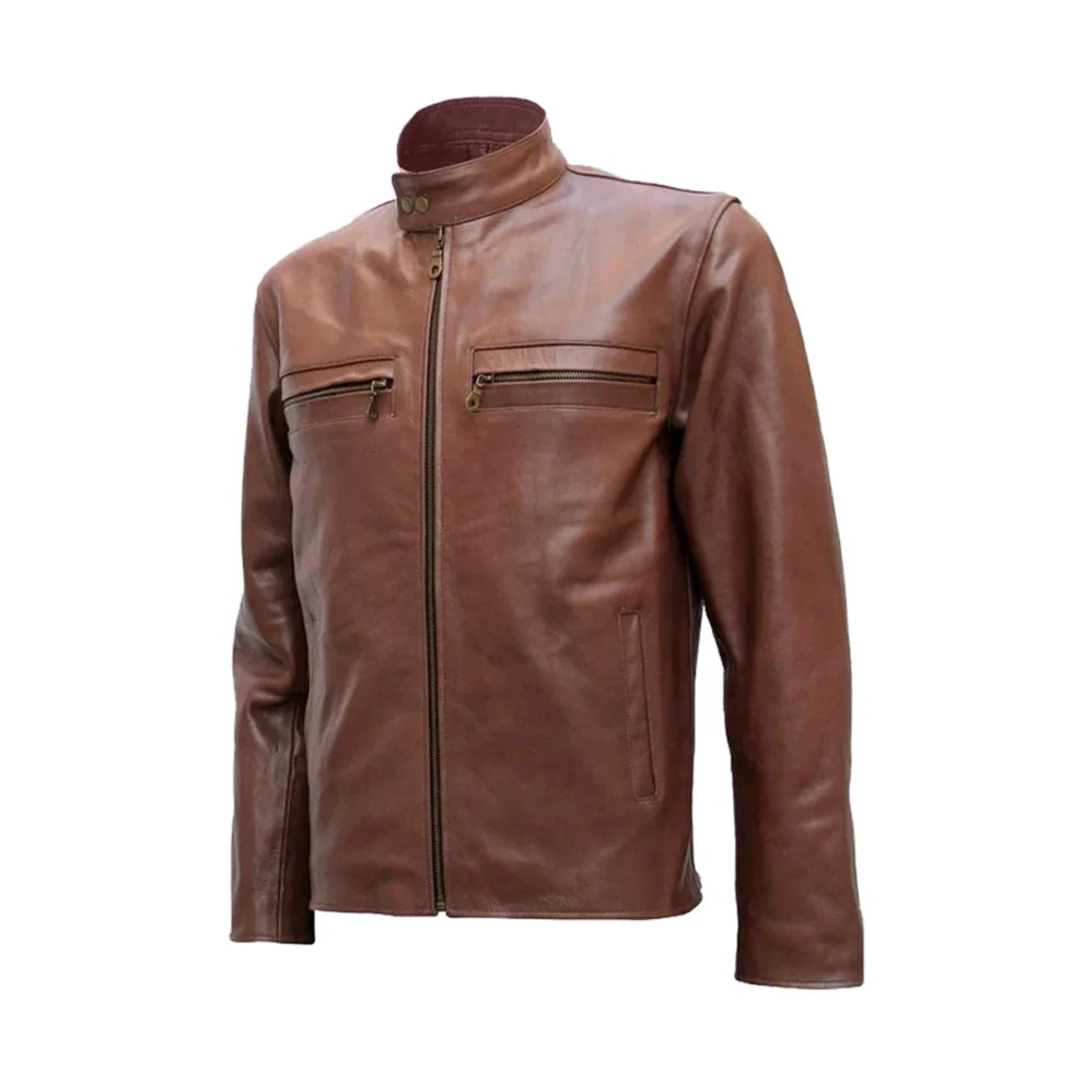 Brown Biker Style Leather Jacket