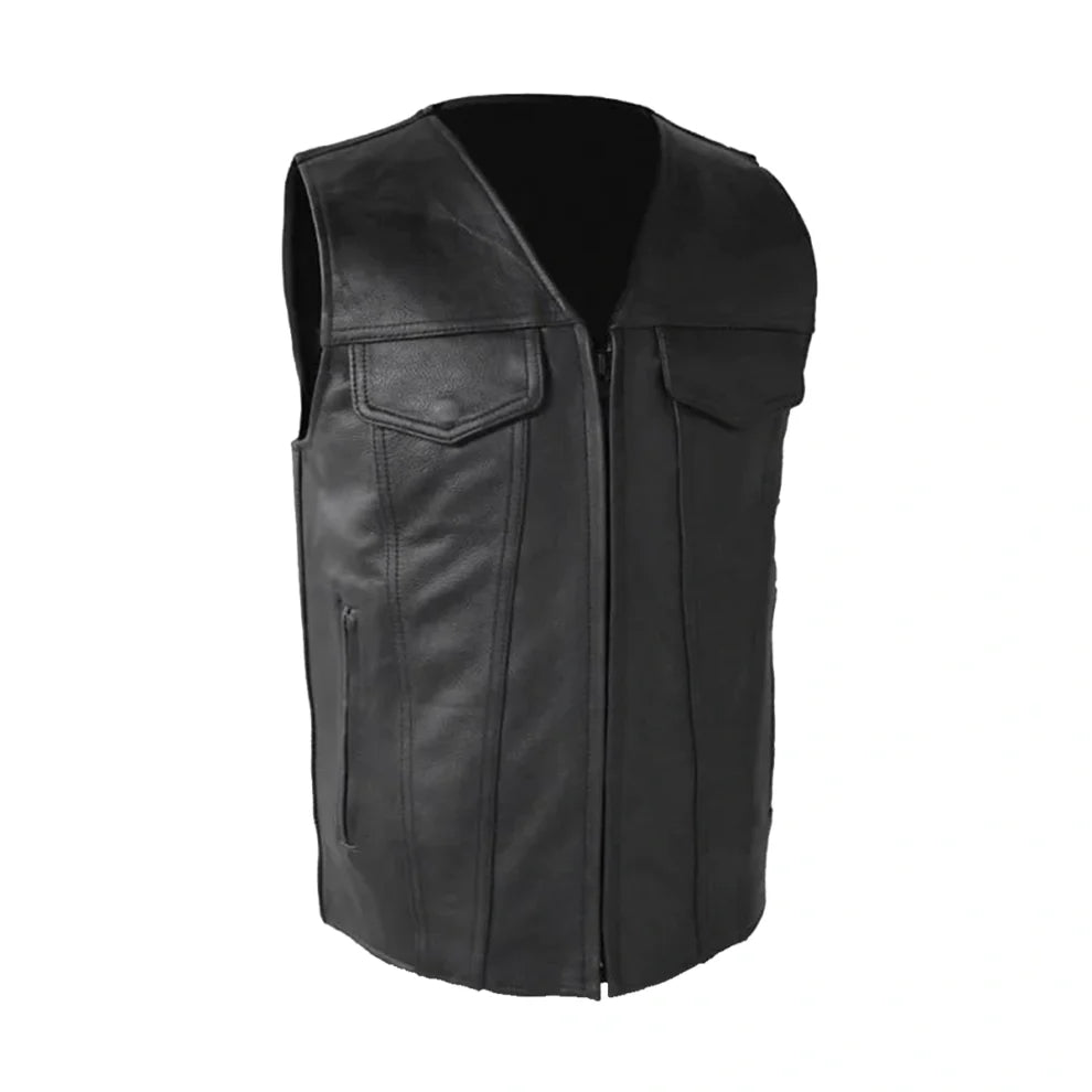 Black Biker Crafted Style Genuine Leather Vest