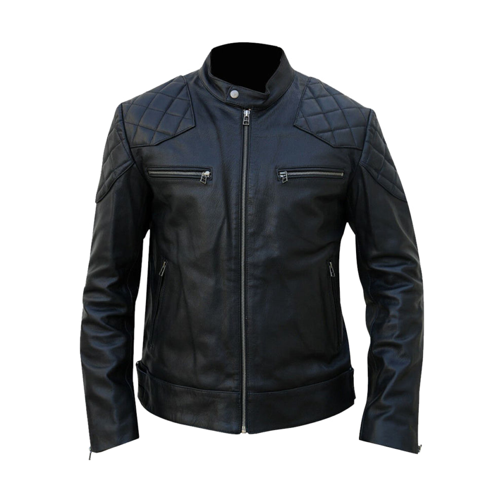 Biker Style Black Quilted Leather Jacket