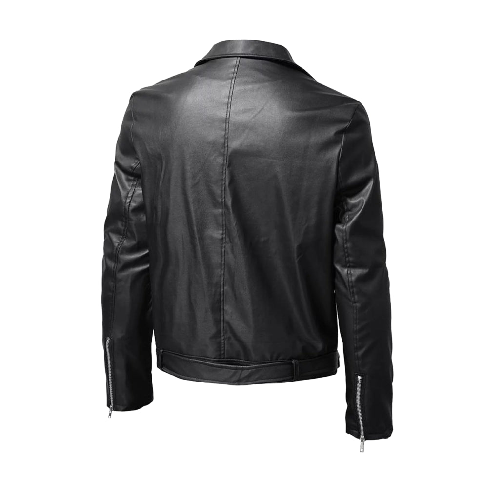 Black Lapel Style Biker Leather Jacket