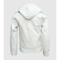 White Hooded Style Biker Leather Jacket