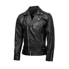 Black Biker Style Quilted Leather Jacket