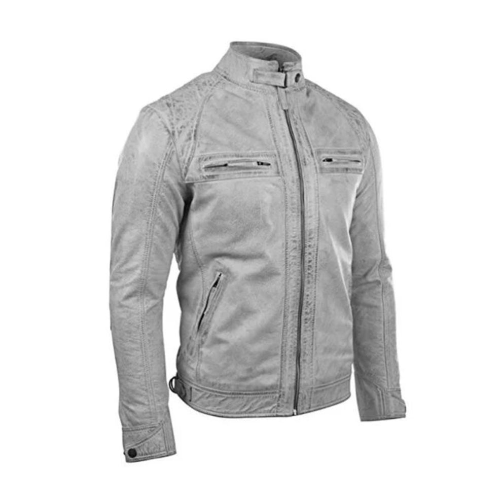 Biker Skull Ride White Genuine Leather Jacket