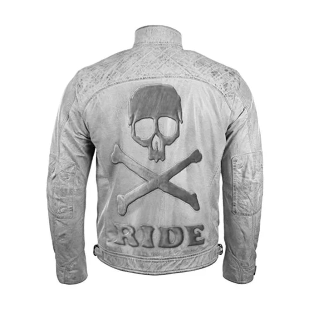 Biker Skull Ride White Genuine Leather Jacket