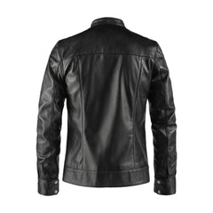 Black Biker Stripes Style Leather Jacket