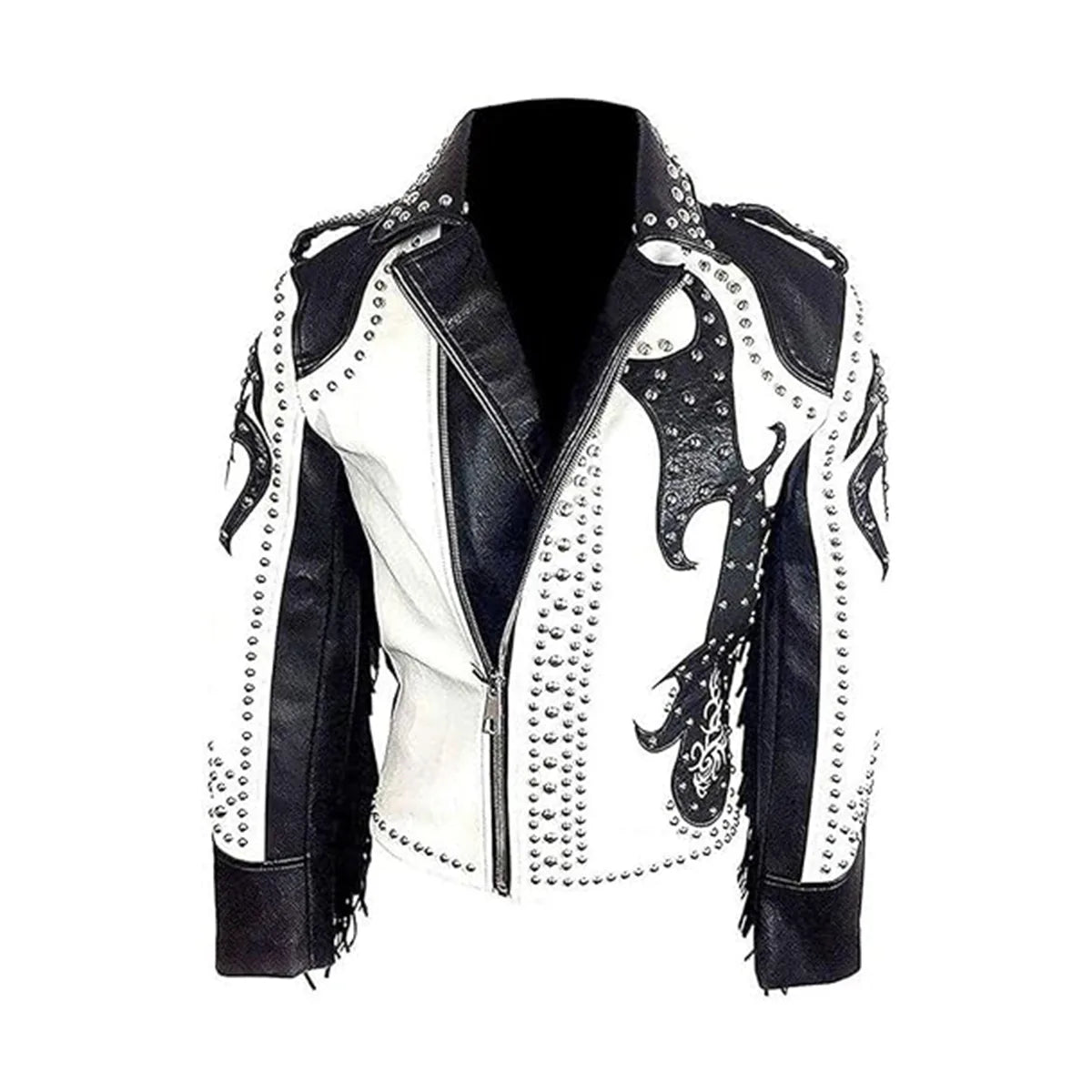 White Leather Studded Motorcycle Jacket