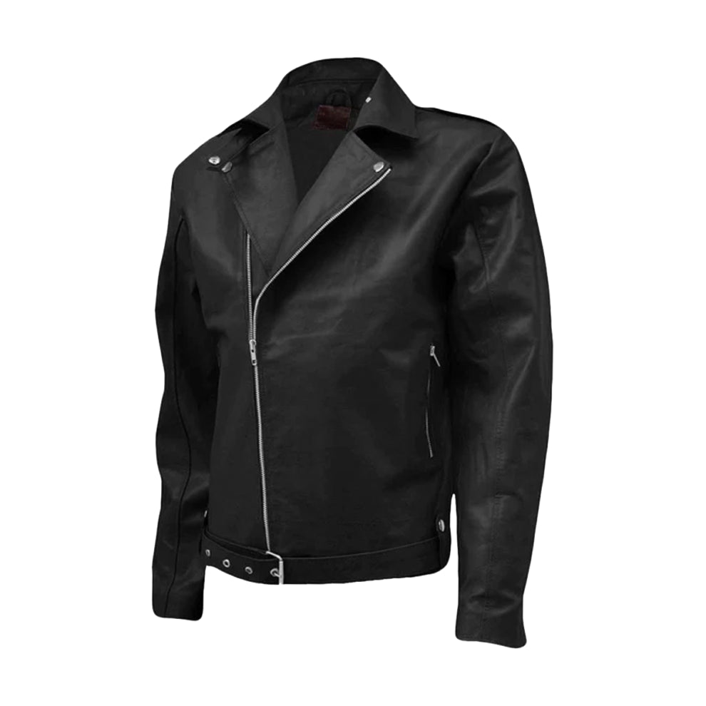 Lapel Style Black Biker Leather Jacket