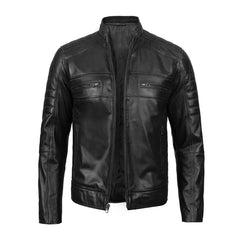 Black Cafe Racer Real Leather Jacket