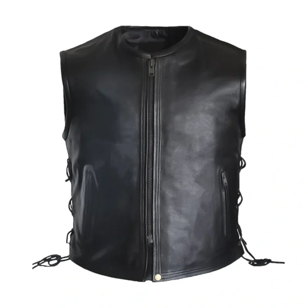 Black Biker Leather Vest