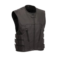 Black Biker Cut Swat Biker Real Leather Vest