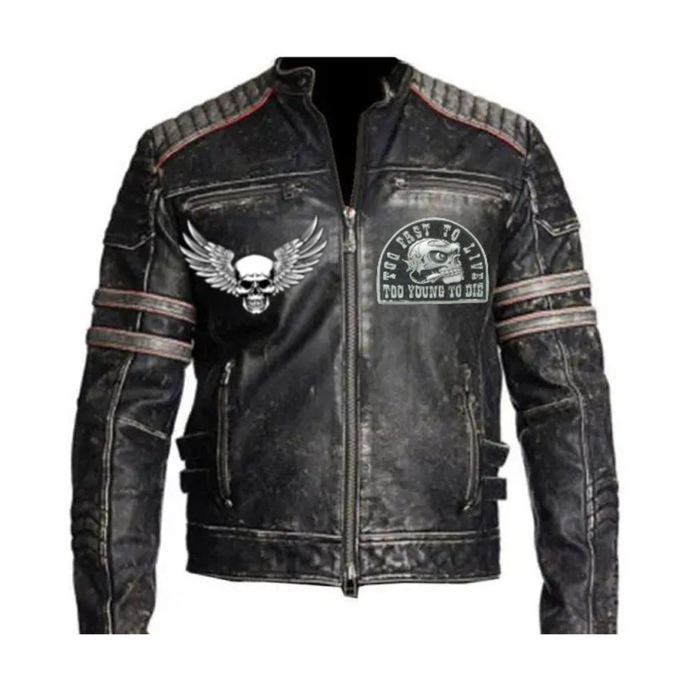 Vintage Cafe Racer Too Fast to Live Leather Jacket