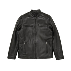 Black Biker Short Rounded Leather Jacket