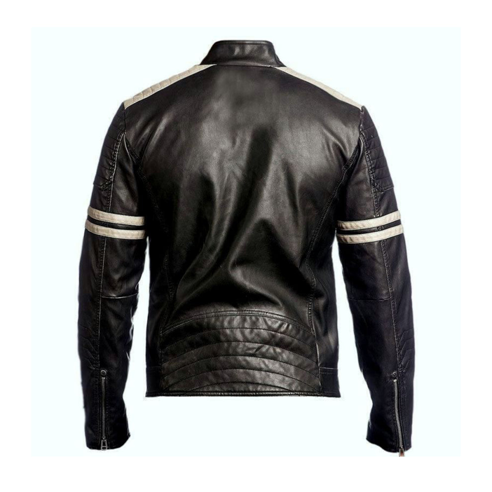 Black Vintage Retro Biker Style Leather Jacket