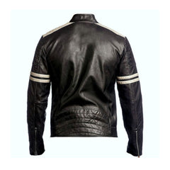 Black Vintage Retro Biker Style Leather Jacket