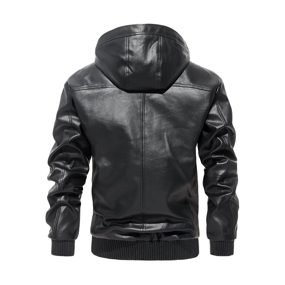 Bomber Style Hooded Leather Jacket