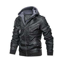 Black Bomber Hooded Leather Jacket