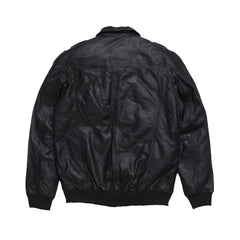 Shirt Style Black Bomber Genuine Leather Jacket