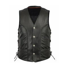 Black Lace Up Side Braided Leather Vest